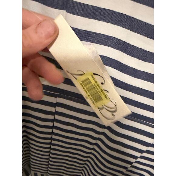 Eliza J Women's 6 Blue White Pink Striped Fit Flare Sleeveless Belted Dress - Picture 9 of 13